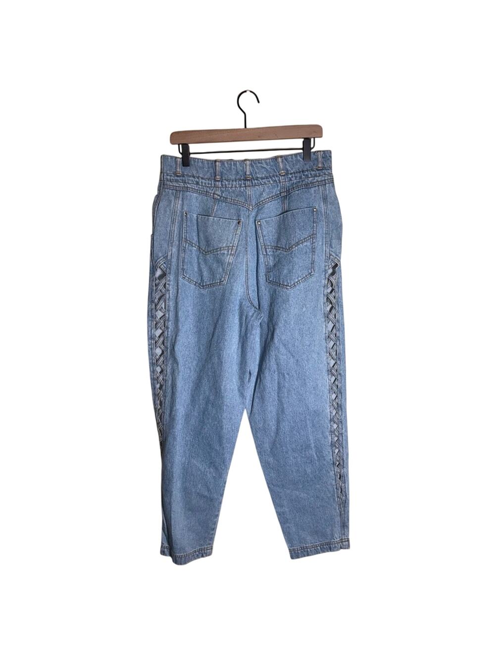 VINTAGE TOGETHER 90s side lattice high waisted drawstring lightwash mom jeans 14